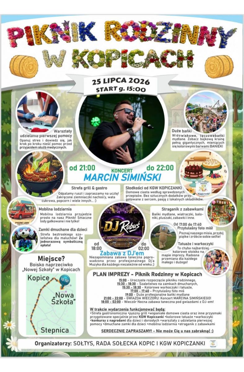 Kopice plakat zapowiadajaćy piknik rodzinny