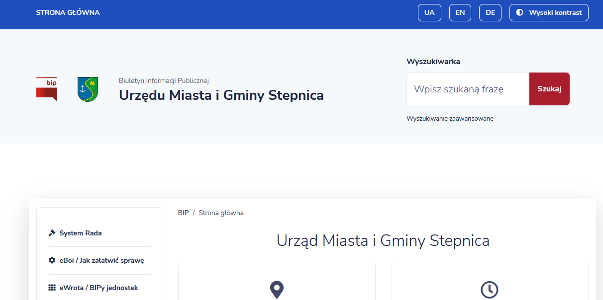 zrzut z ekranu przedstawiający Bip urzędu Miasta i Gminy Stepnica