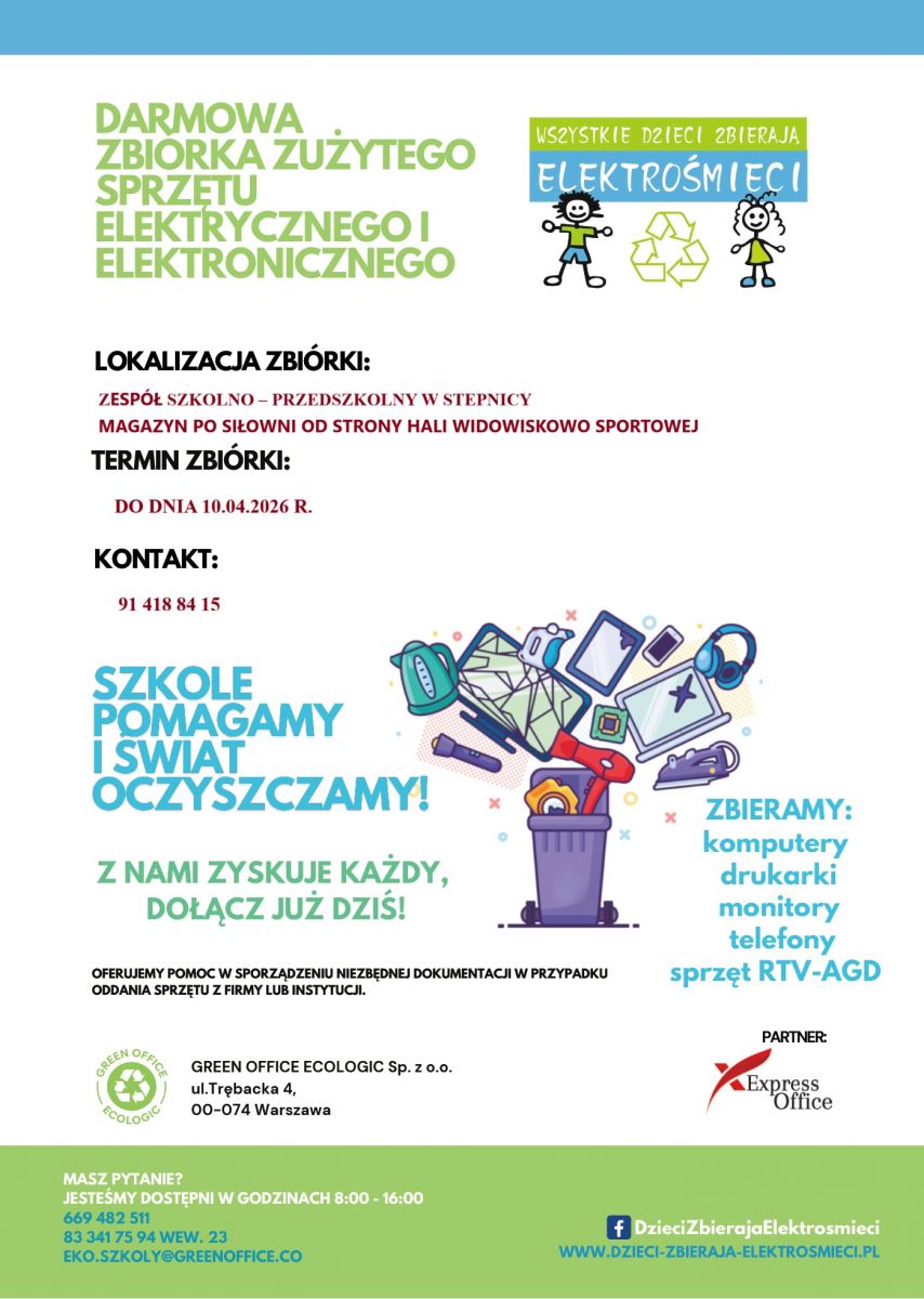 palakt o zbiórce elektrośmieci. Treść z plakatu w treści aktualności. 