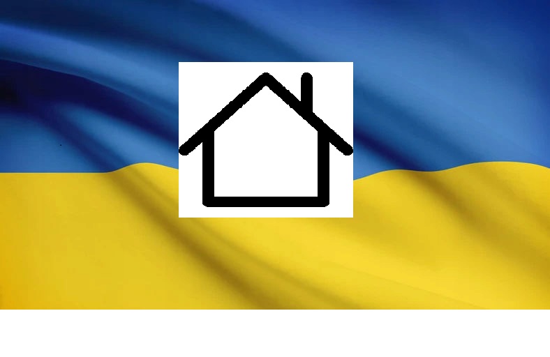 flaga ukrainy z logo domu
