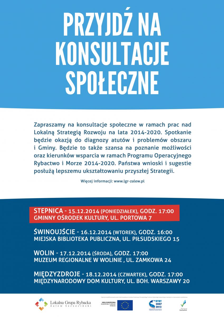 Plakat Konsultacje Społeczne. Szczegóły poniżej w tekście.