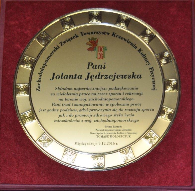wyróżnienie dla Pani Jolanty Jędrzejewskiej 