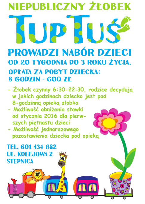 Plakat Niepublicznego Żłobka Tup Tuś. Więcej informacji w tekście.