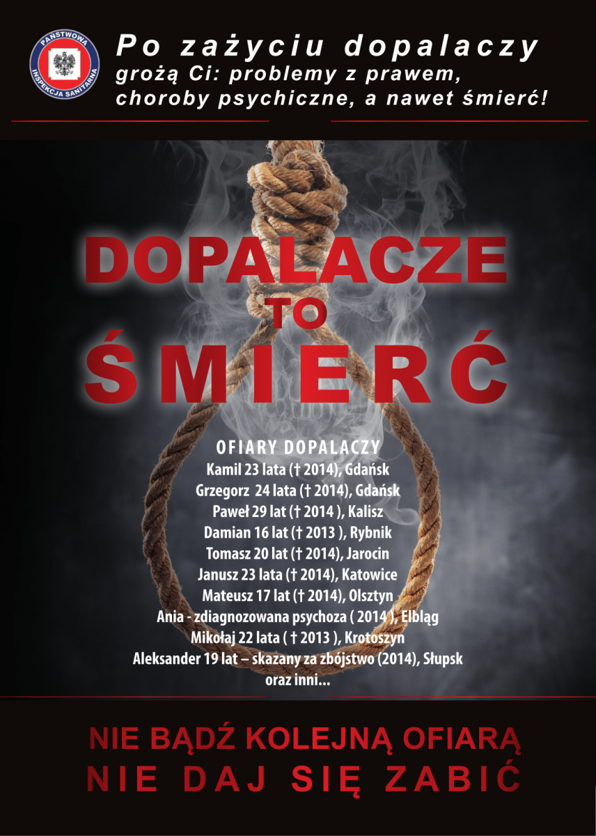 Plakat Dopalacze to śmierć. Więcej informacji w tekście.