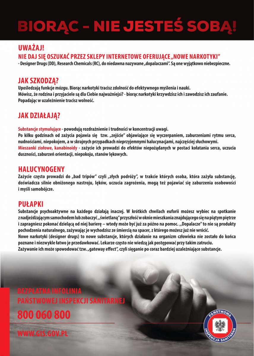 Informacje o szkodliwości dopalaczy. Więcej informacji poniżej w tekście.