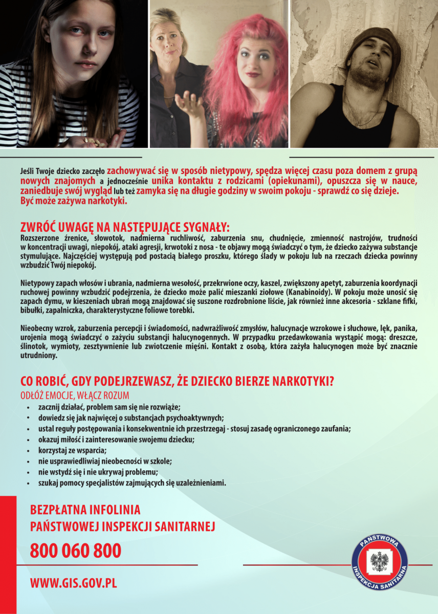 Plakat z informacjami o dopalaczach. Więcej informacji w tekście poniżej.