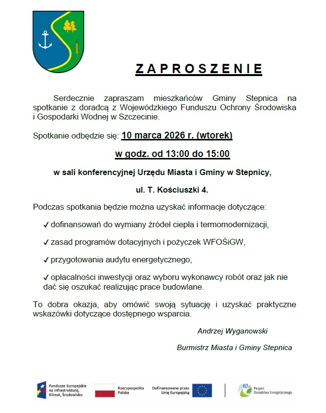 zaproszenie na spotkanie z doradcą enegetycznym z WFOŚiGW