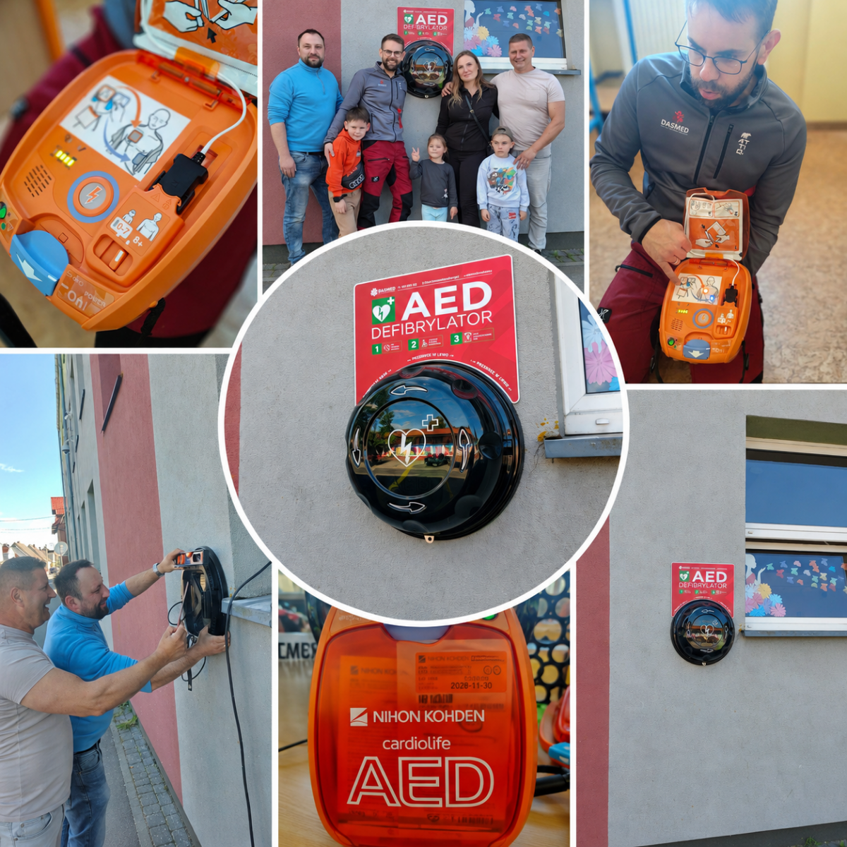 kolaż ze zdjęć z montażu aed