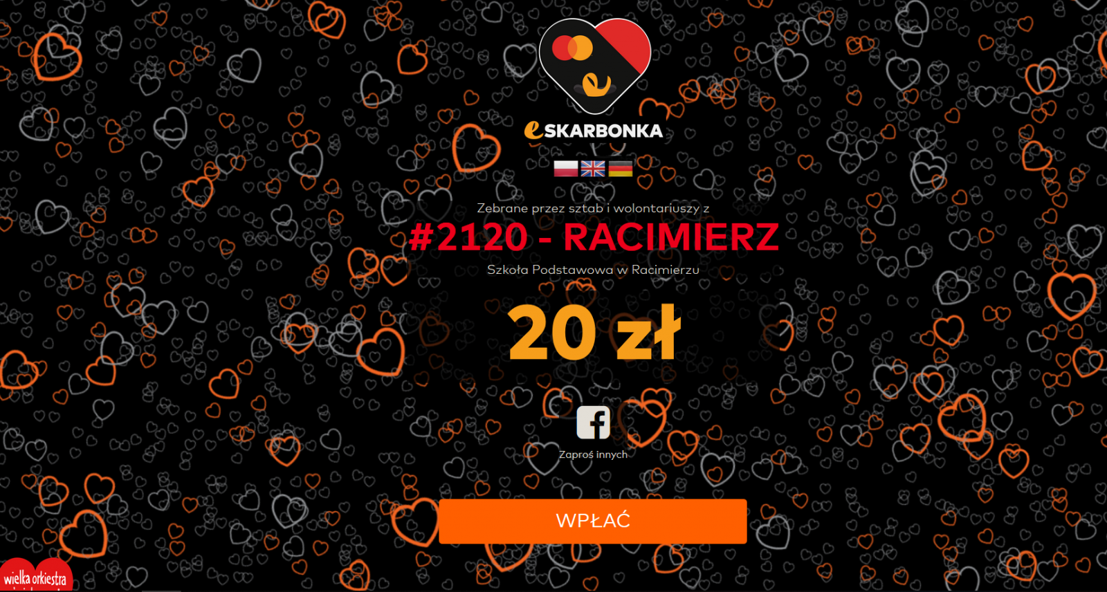 Logotyp wpłat eskarbonka na Wielką Orkiestrę Świątecznej Pomocy 