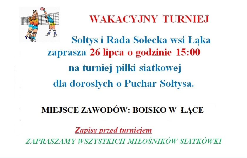 Plakat turmieju siatkówki. Więcej informacji w tekście.