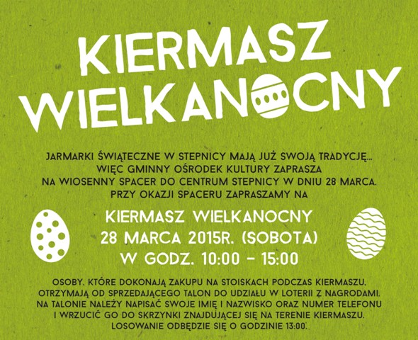 Plakat Kiermasz Wielkanocny. Szczegóły w tekście