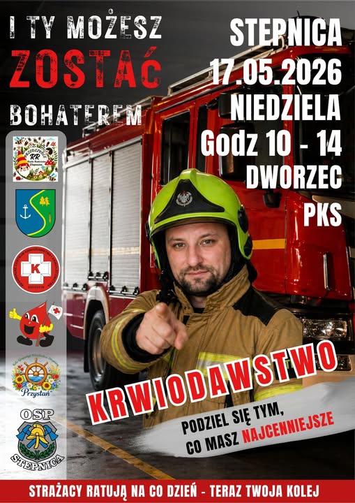 plakat zapowiadajaćy akcję poboru krwi 17 maja 2026 r.