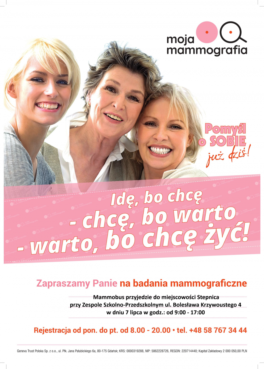Bezpłatne badania mammograficzne - plakat