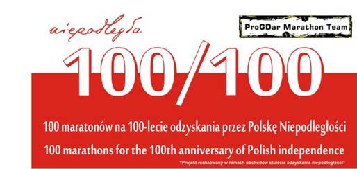 100 maraton&oacute;w na 100-lecie Odzyskania przez Polskę Niepodległości. Baner