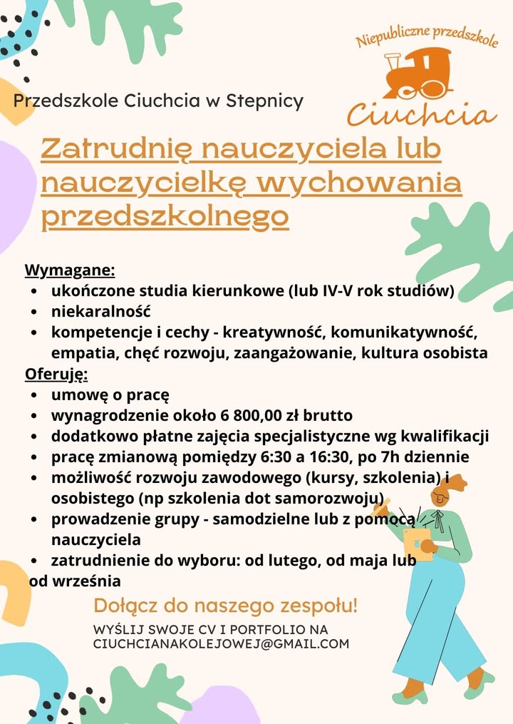 ogłoszenie o pracy w przedszkolu