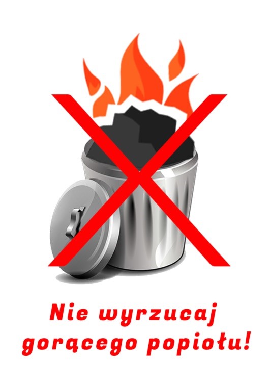 zakaz wysypywania gorącego popiołu 