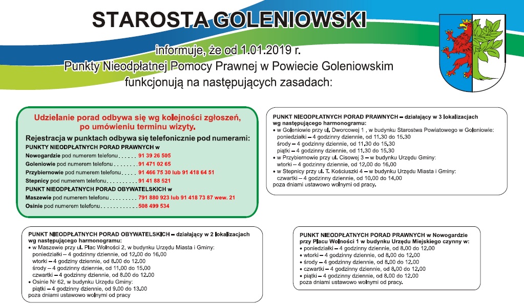 plakat o punkcie nieodpłatnej pomocy prawnej 