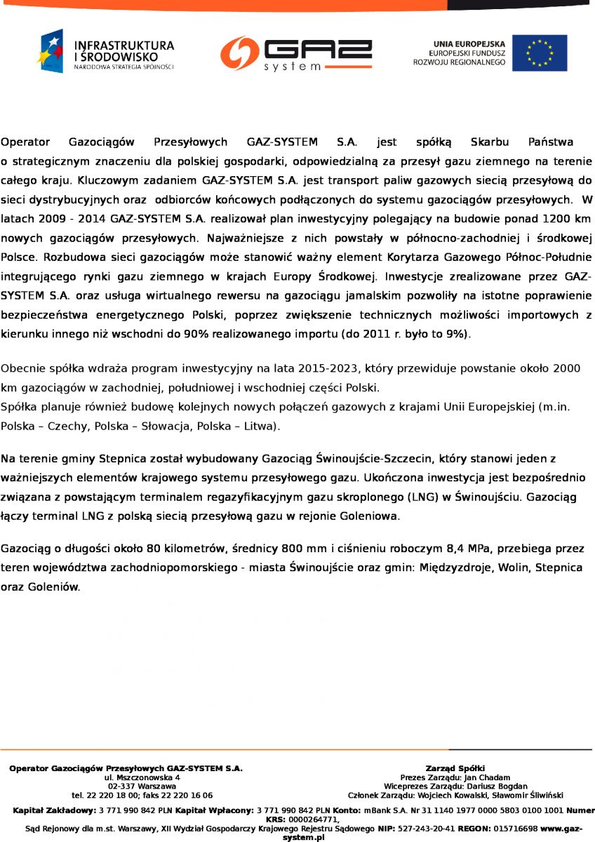 Informacja o furmie Gaz-System. Więcej informacji w tekście.