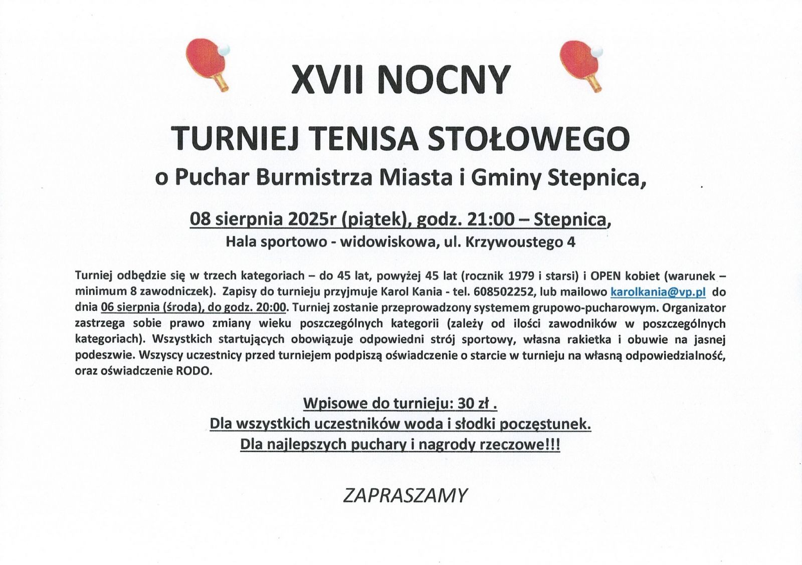 plakat zapowiadajaćy turniej szczegóły  w treści aktualności 
